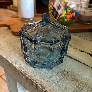 Blue covered candy dish
